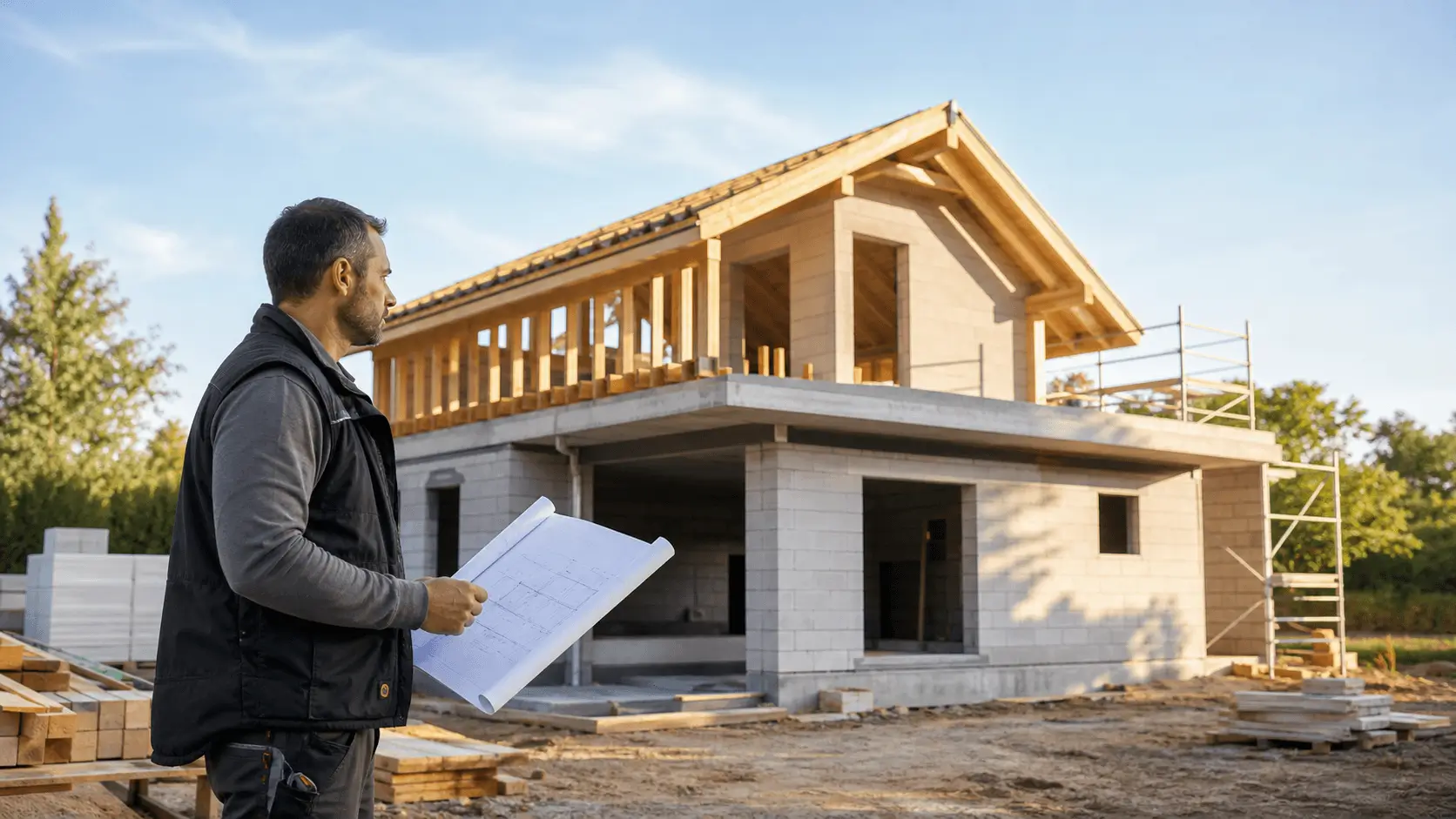 Constructeur de maisons sur un chantier résidentiel